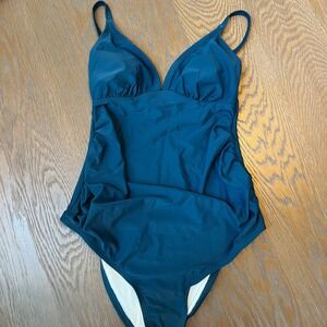 Cupshe One Piece Swimsuit Ruched V Neck Teal Blue Adjustable Straps XS